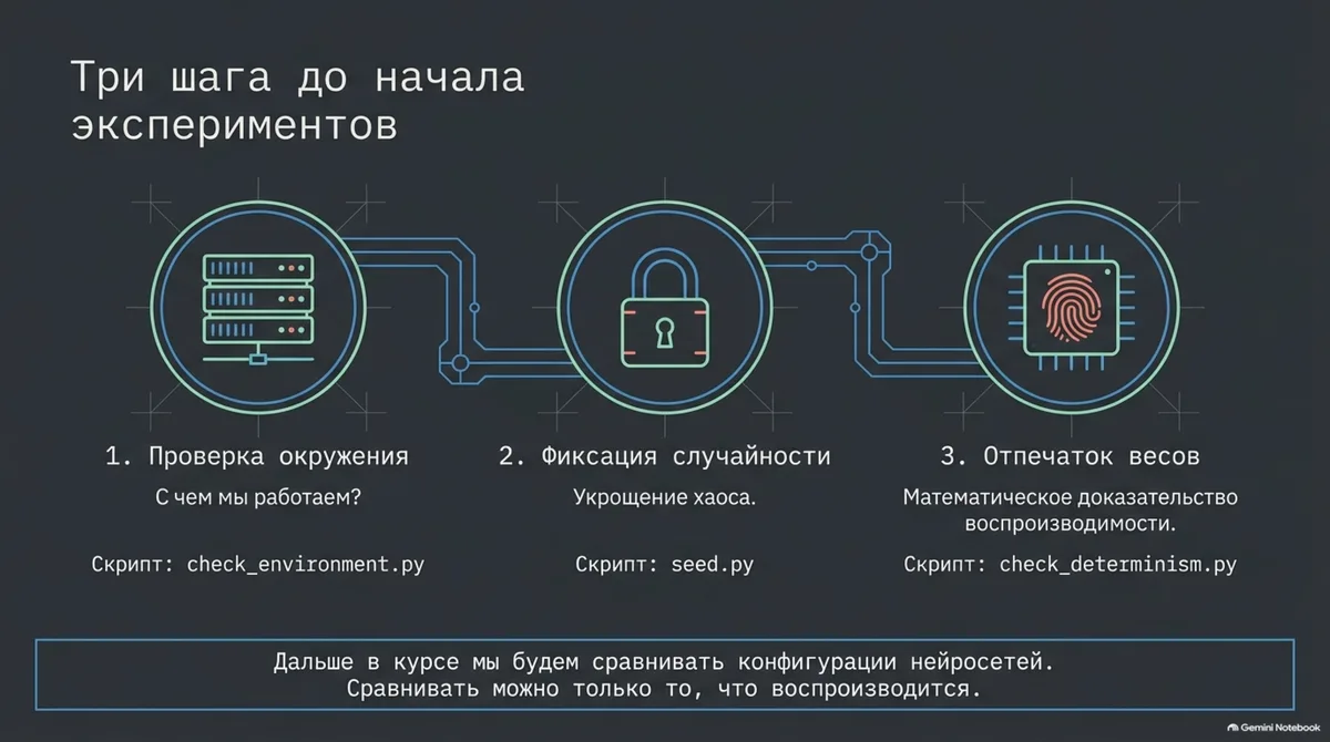 Три шага до экспериментов: окружение, seed, отпечаток весов