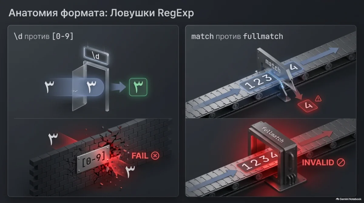 Ловушки RegExp: \d vs [0-9], match vs fullmatch