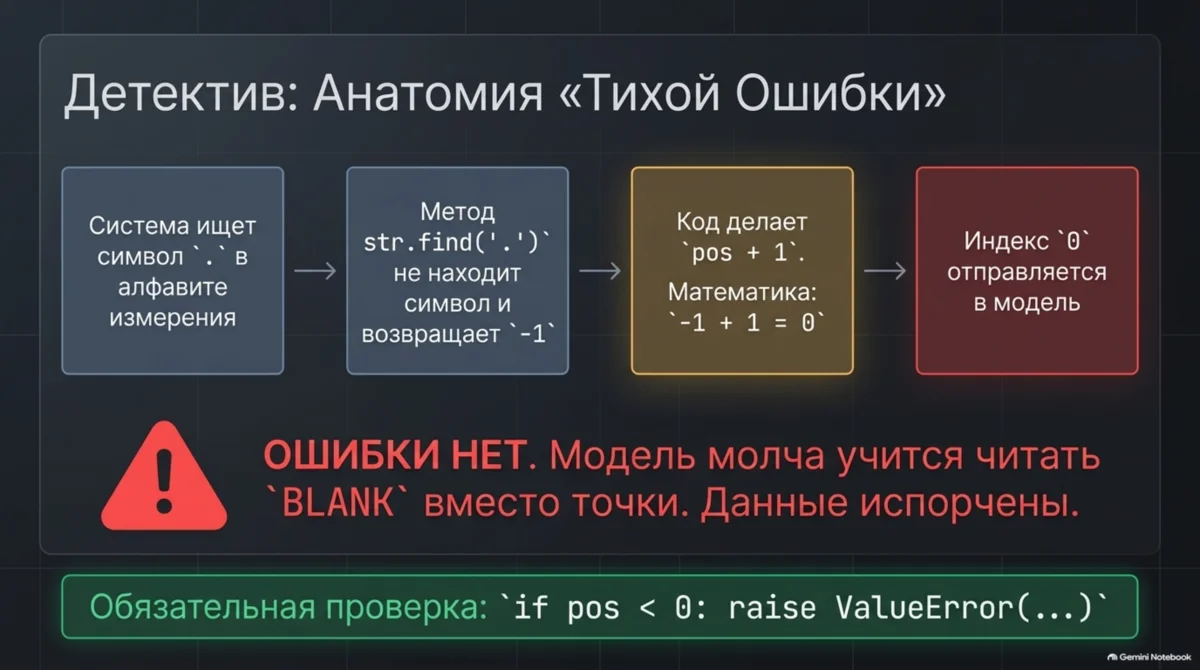 Тихая ошибка: find → -1 → pos+1 = пусто