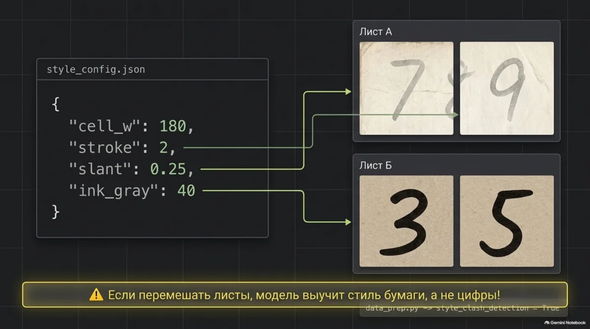 Если перемешать листы, модель выучит стиль бумаги, а не цифры