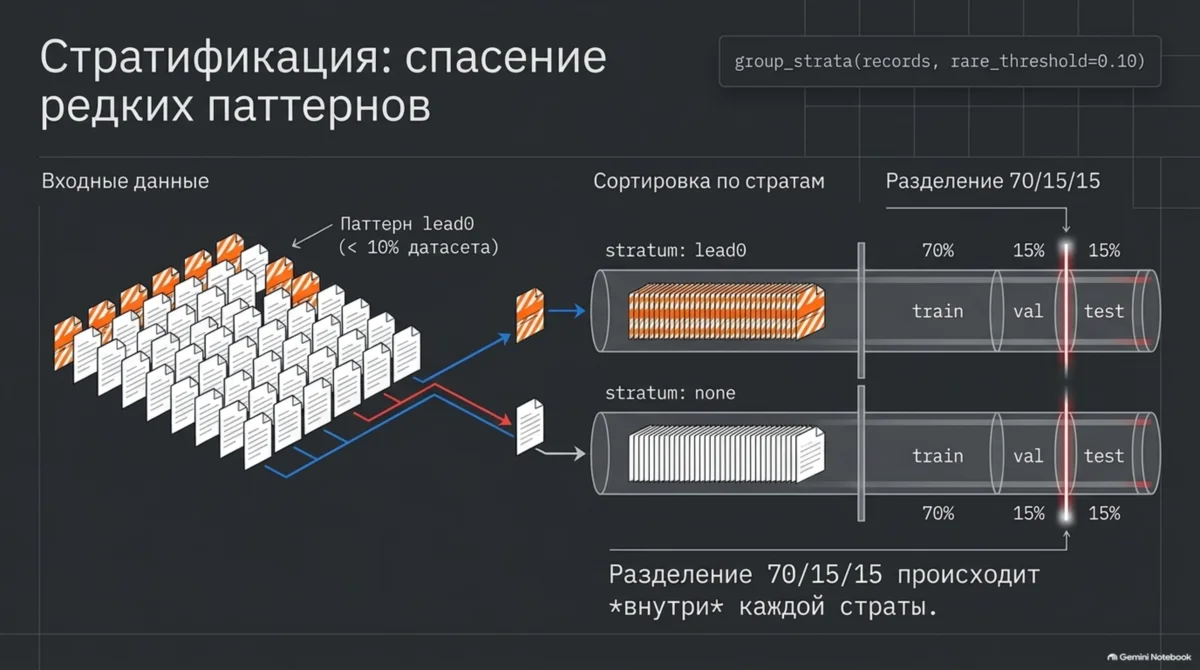 Стратификация: 70/15/15 внутри каждой страты
