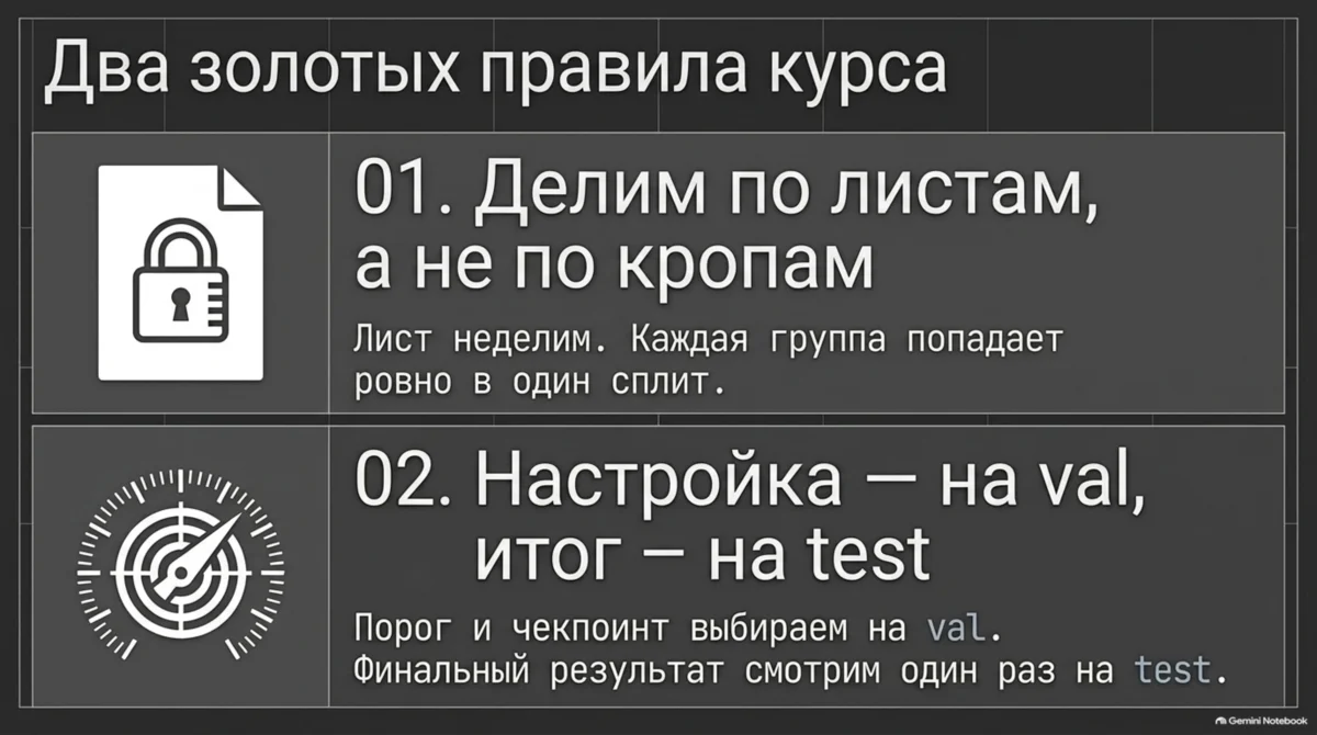 Два правила: по листам; val для настройки, test для итога